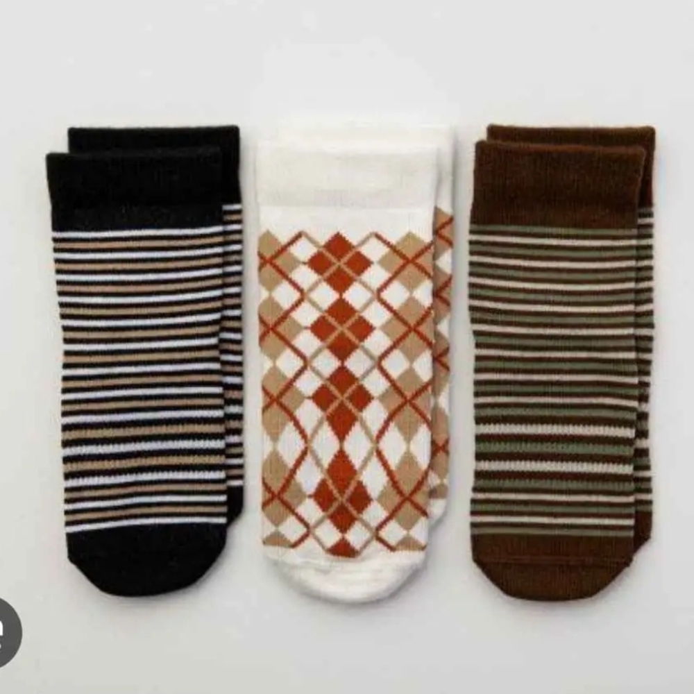 Kids 3-Pack Patterned Crew Socks - Black, White, Brown